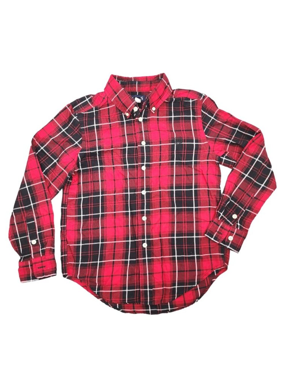 Boys Chaps Ralph Lauren Red Black White Plaid Button Down Shirt Medium 10-12